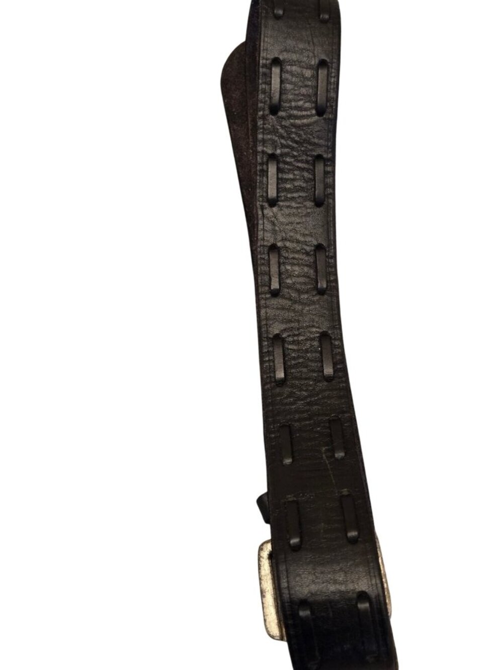 Vintage Brown Leather Belt Layered Slotted Overlay Distressed Double Prong Buckl